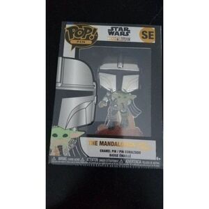 #SE Star Wars Mandalorian w/Grogu Funko Pop! Big Metal Enamel Pin